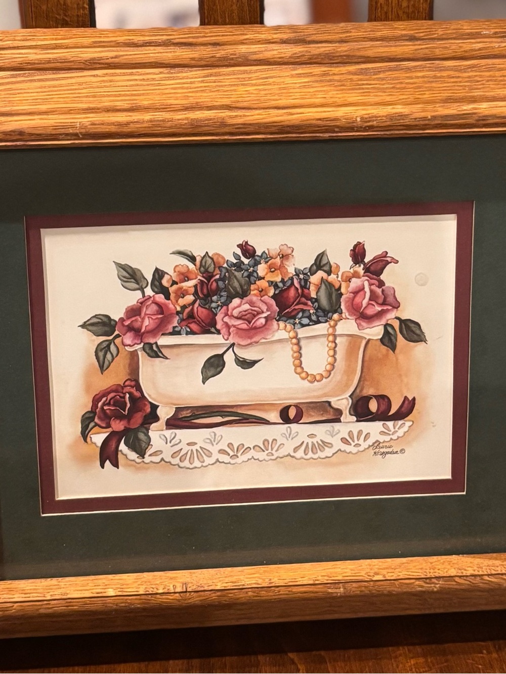 Laurie Korsgaden Floral Bathtub green matted Frame Art Print.